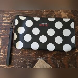 Sephora Rouge Black White Polka Dot Wristlet Cosmetic Bag